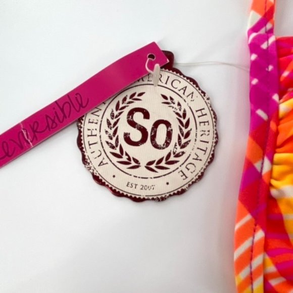 Reversible Bikini Swimsuit Halter Top Juniors Sz XS Pink Orange Stripe Chevron - Picture 8 of 10